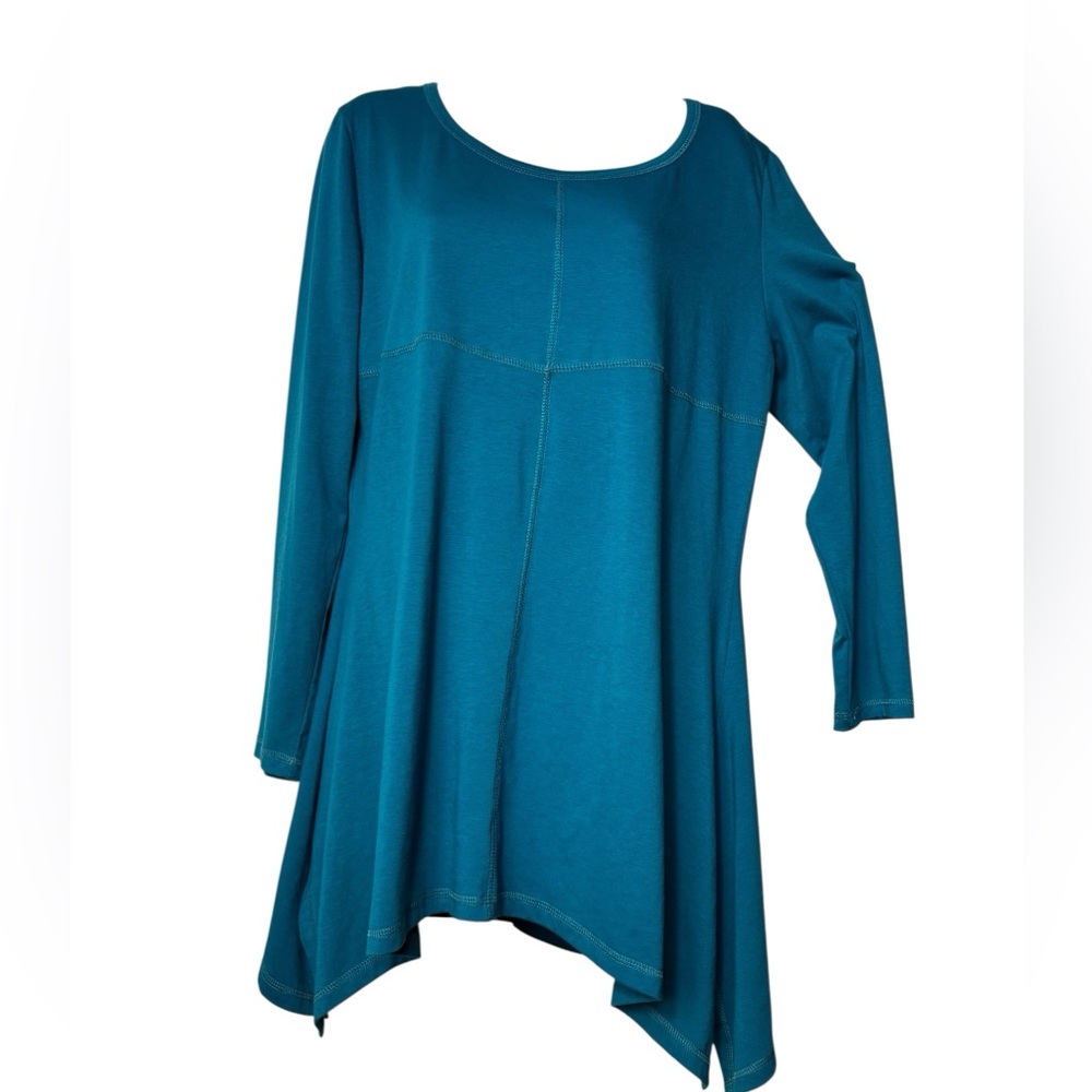 Nwt Pretty Angel Asymmetric Tunic Top Size XL Green Boxy Lagenlook Silk Blend